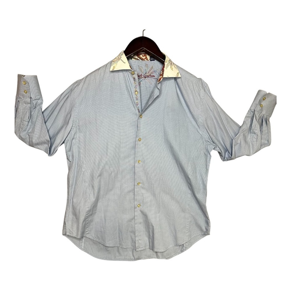 Robert Graham Palm Tree Blue Tropical Collar Button Down Shirt. Sz: XL